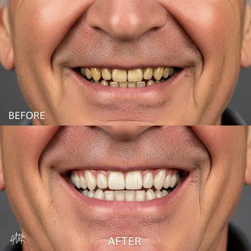 Gülüş tasarımı öncesi sonrası beyaz dişler
