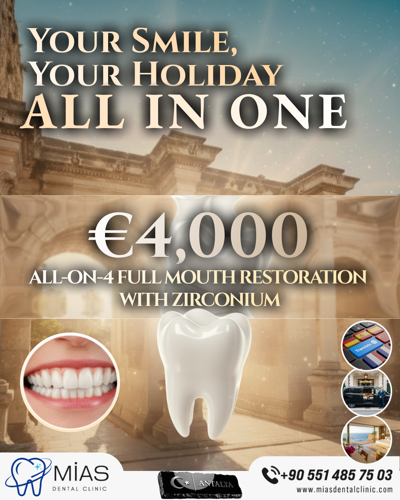 All-on-4 zirkonyum tam ağız implant paketi